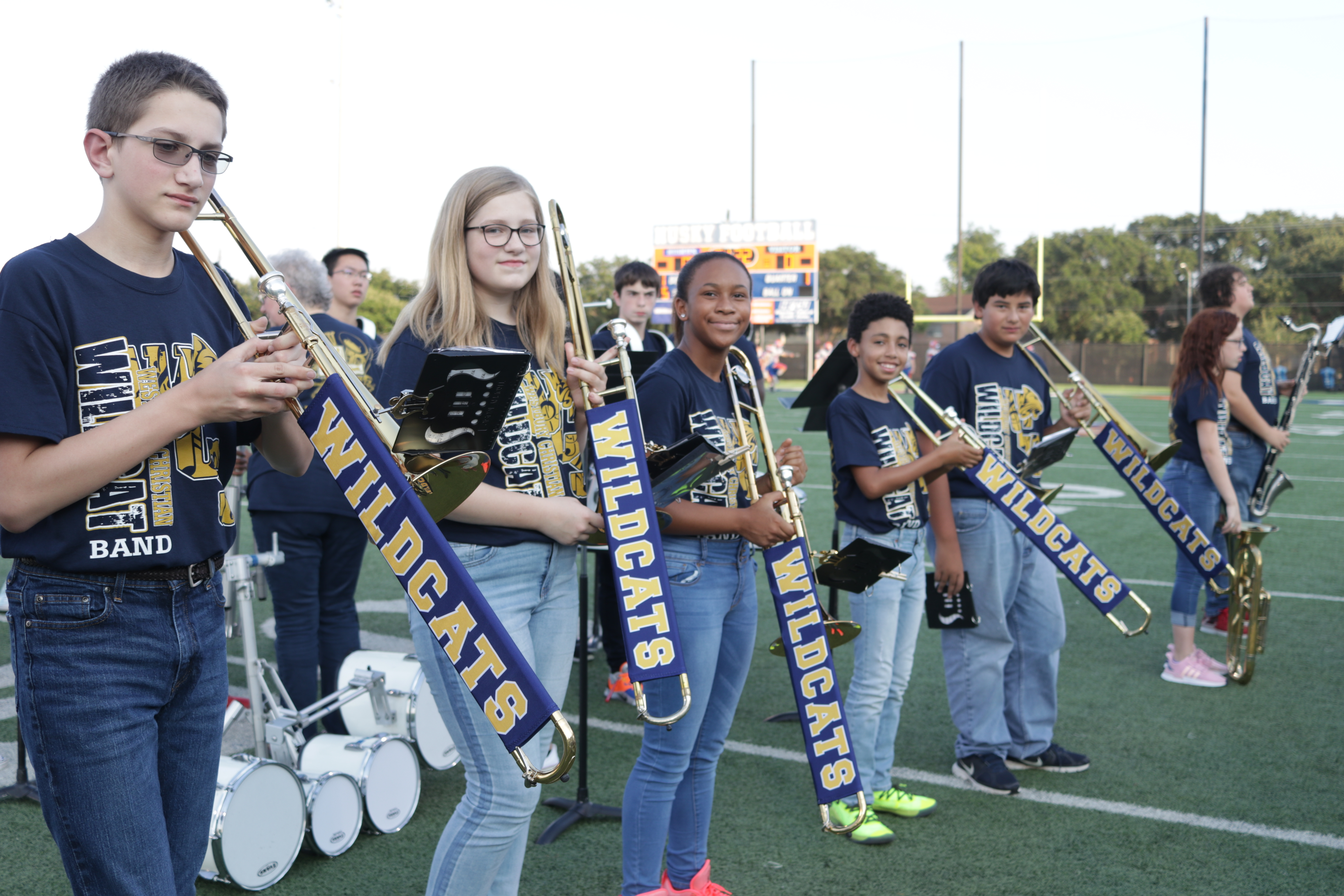 Westbury Christian Pep Band performing at a home football game